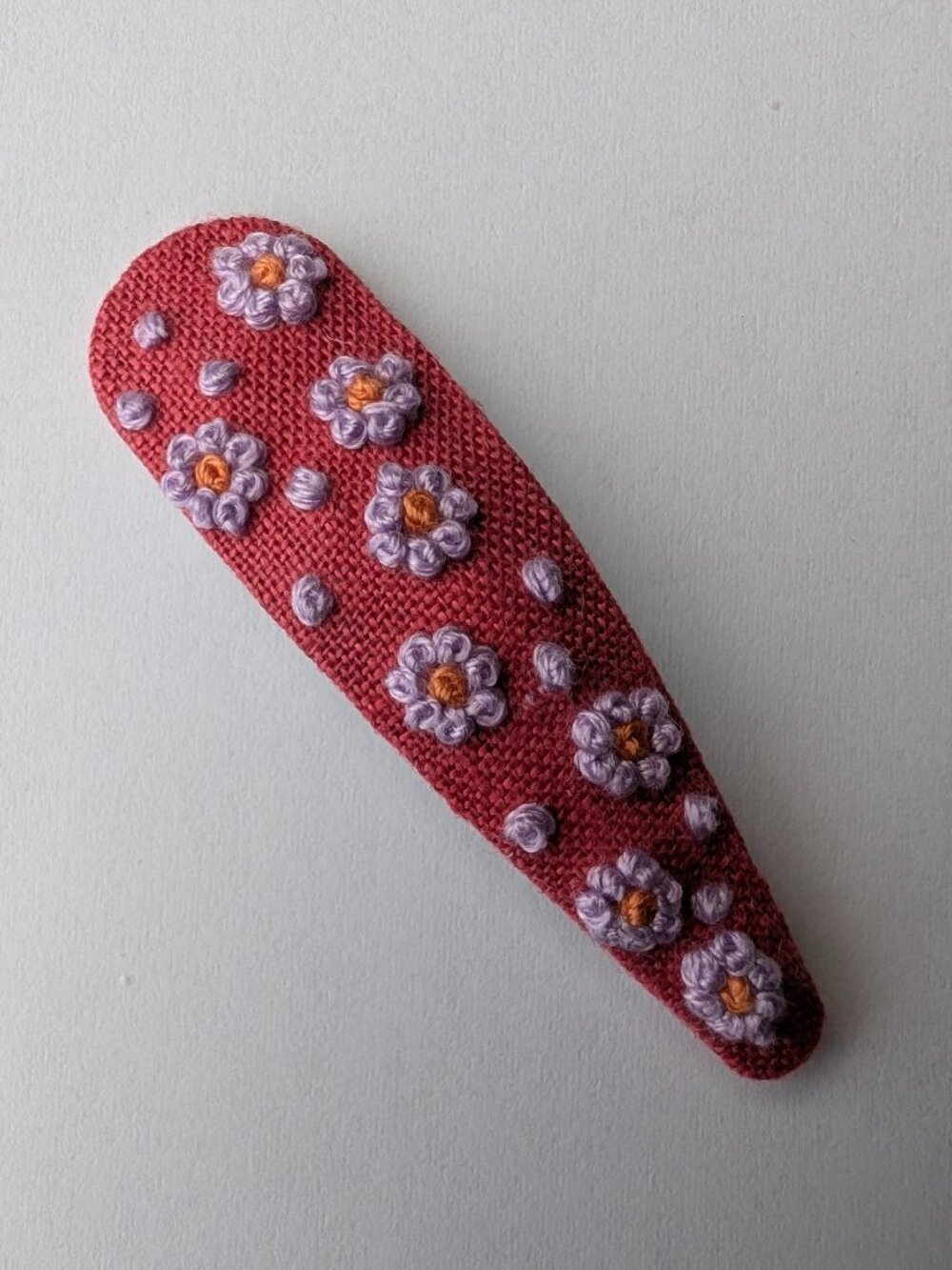 Ditsy Daisy on Pink hand embroidered linen cotton handmade hair clip